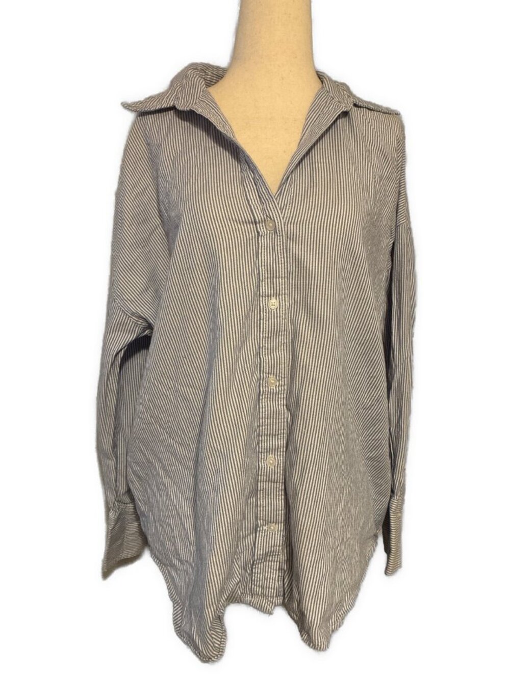 Zara Blue White Striped Oversized Button Down Shirt High Low Longline Cotton M